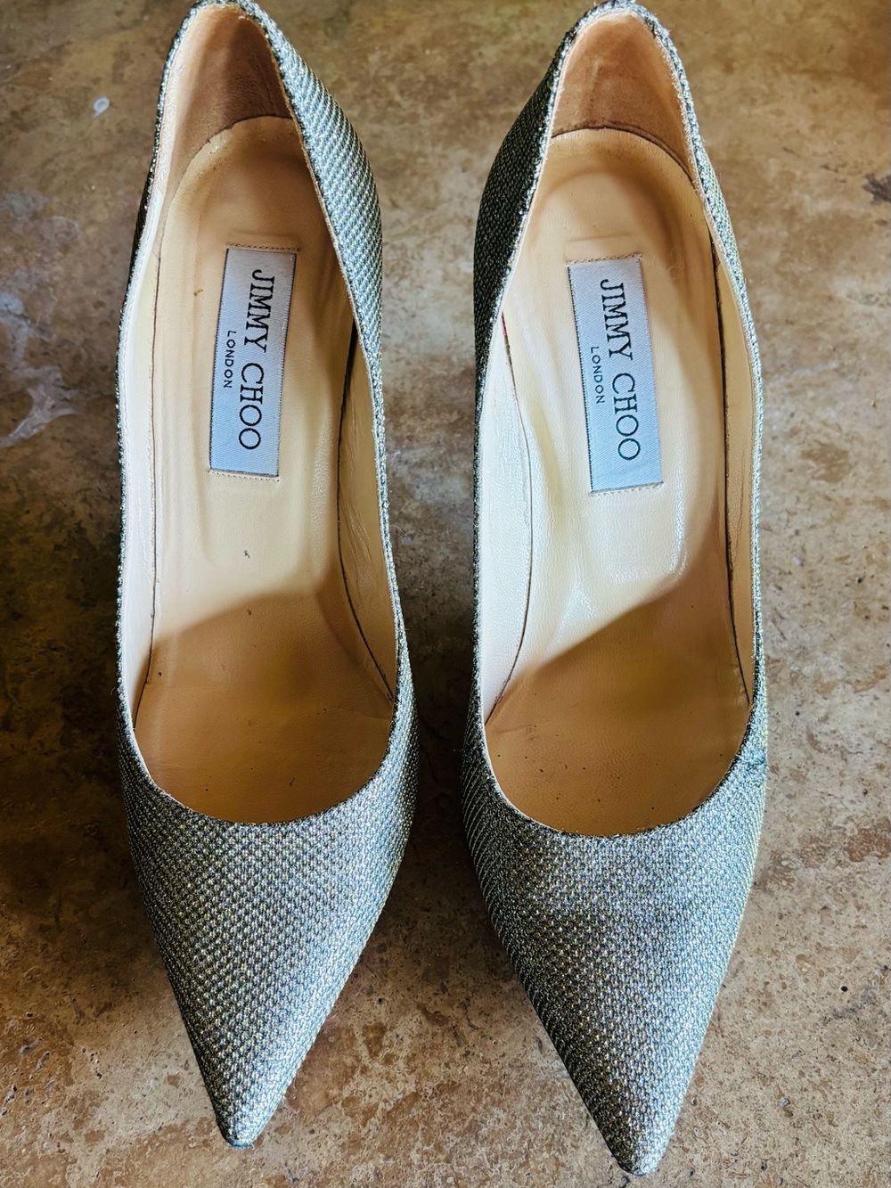 Jimmy Choo Metallic Gold Pointed Toe Heels